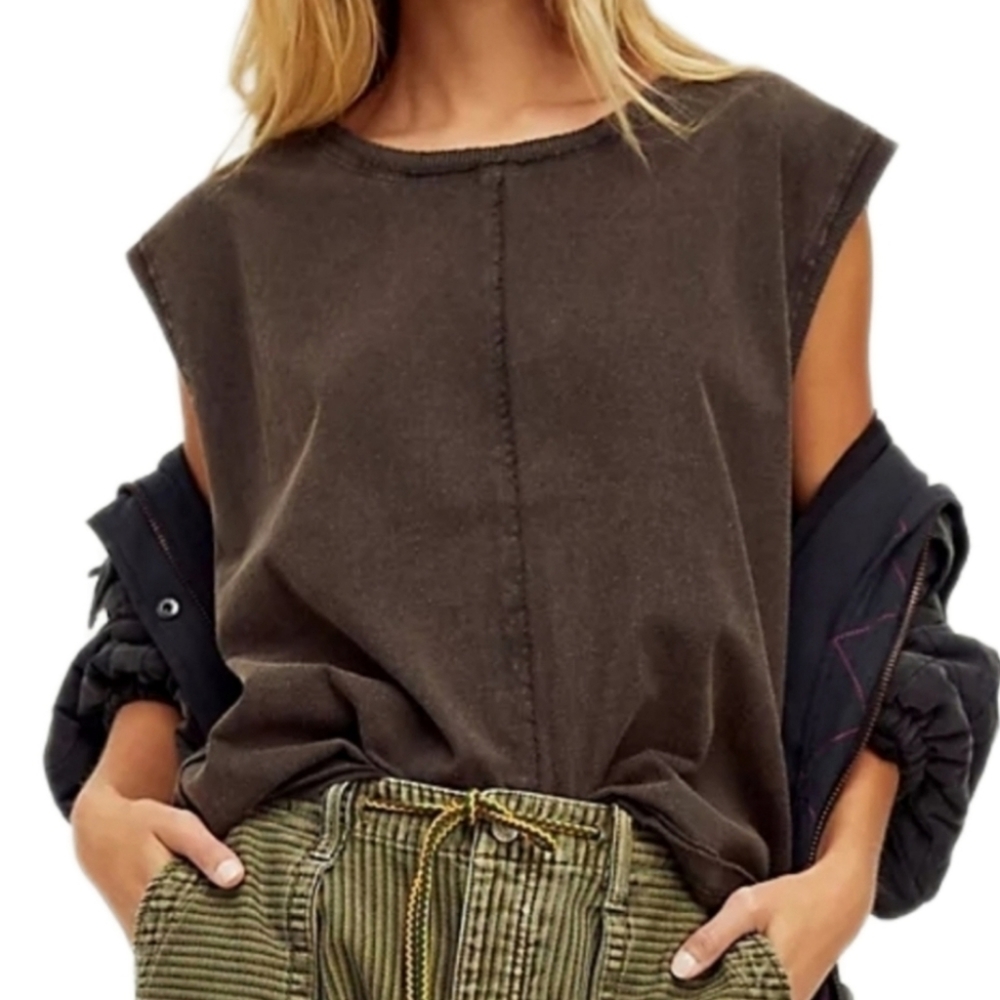 Free People We The Free Kasee Muscle Tee in Raven Feather - Picture 1 of 9
